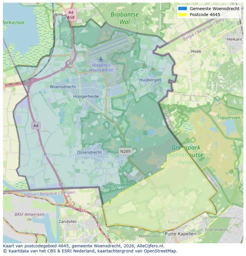 Postcodekaart voor 4645