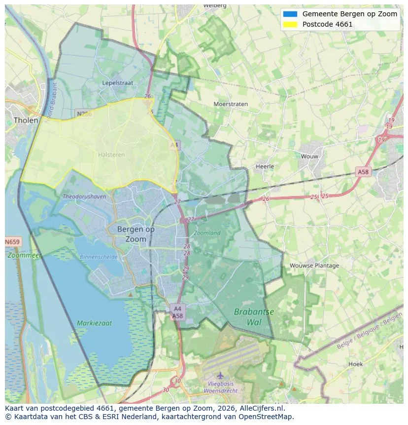 Postcodekaart voor 4661