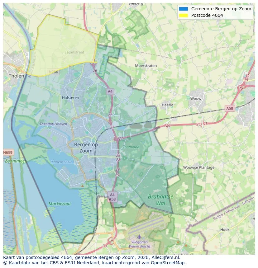 Postcodekaart voor 4664