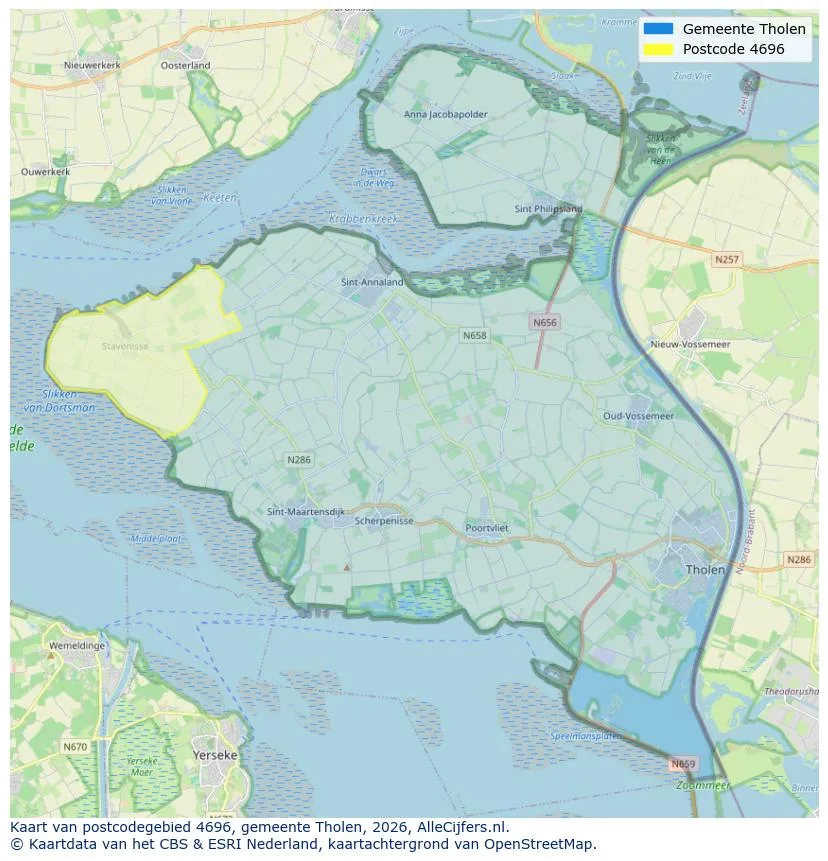 Postcodekaart voor 4696