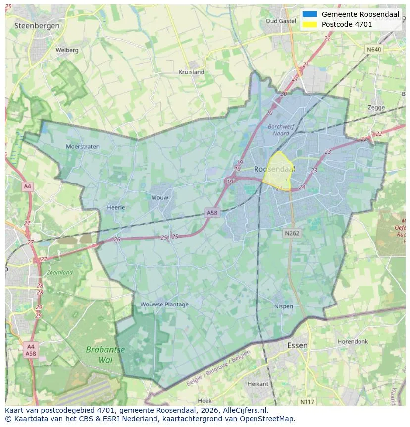 Postcodekaart voor 4701