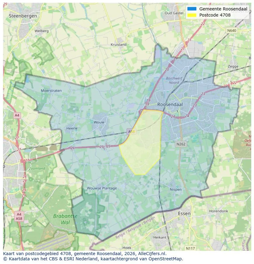 Postcodekaart voor 4708