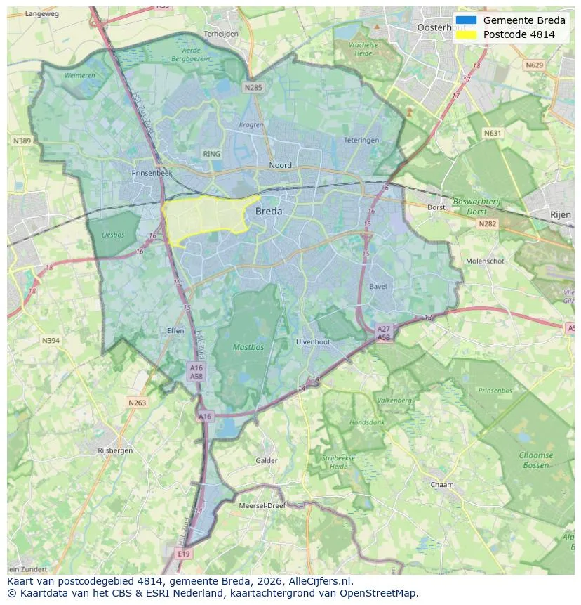 Postcodekaart voor 4814
