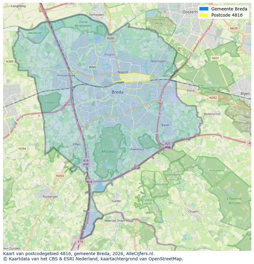 Postcodekaart voor 4816