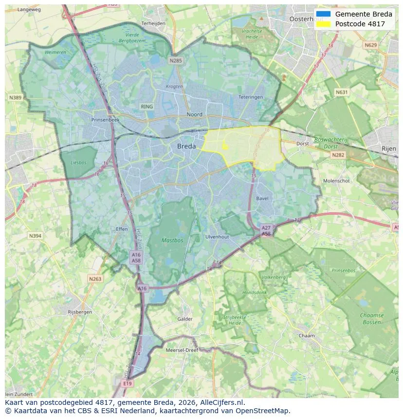 Postcodekaart voor 4817