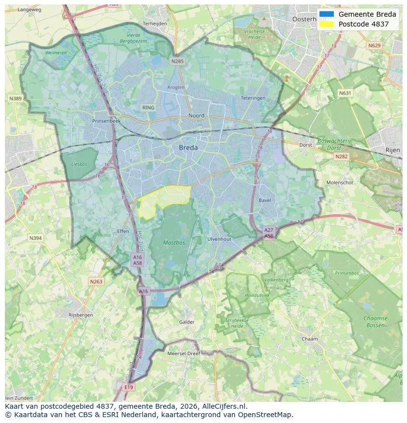 Postcodekaart voor 4837