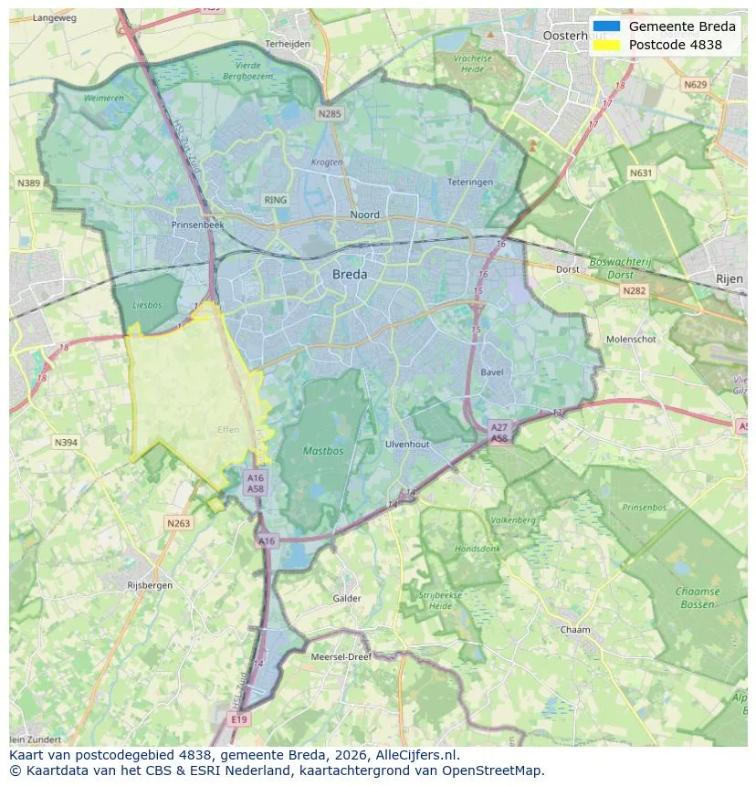 Mapa de códigos postales para 4838
