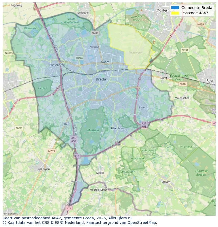 Postcodekaart voor 4847