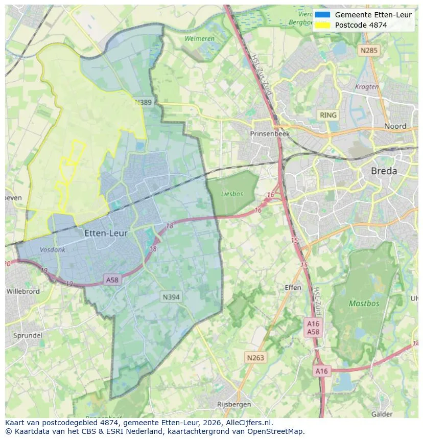 Postcodekaart voor 4874