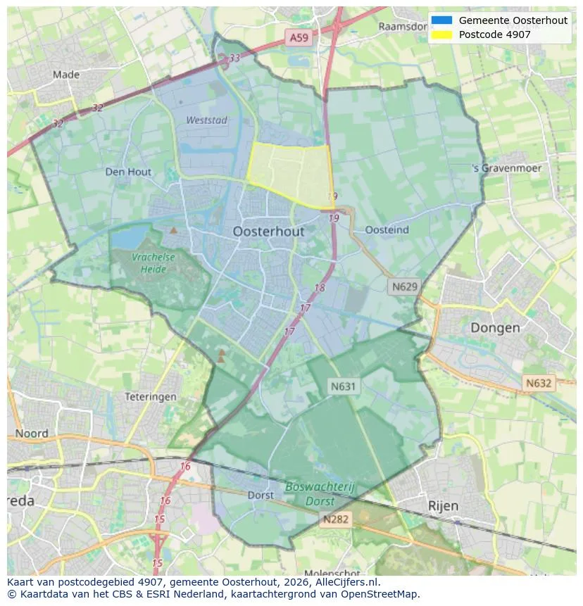Postcodekaart voor 4907