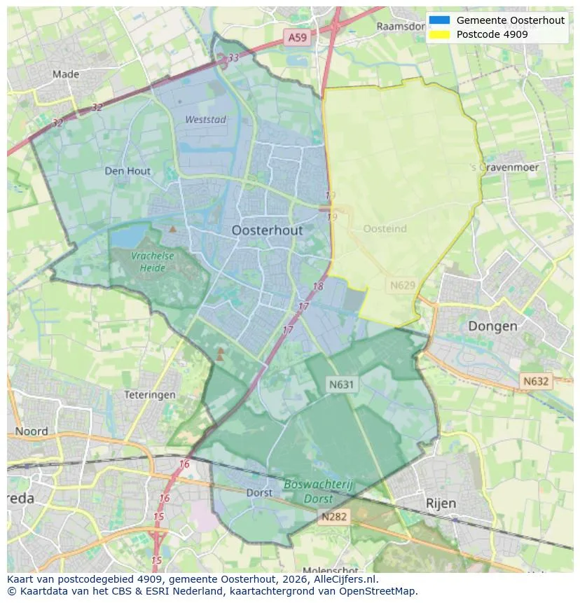Postcodekaart voor 4909