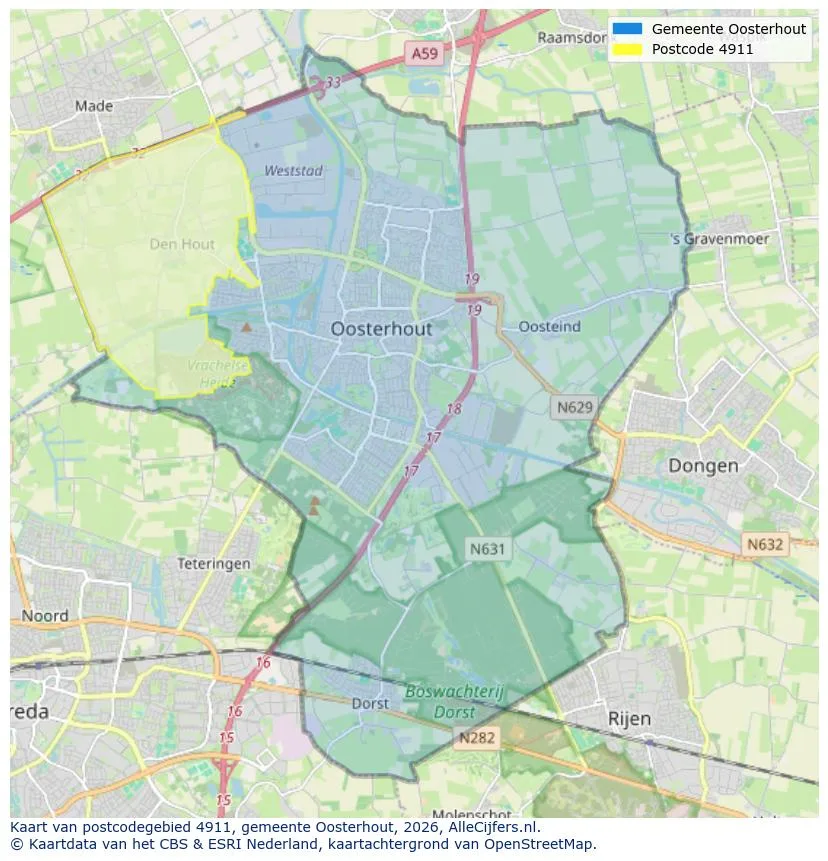 Postcodekaart voor 4911