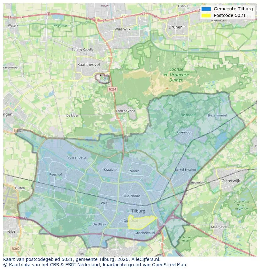 Postcodekaart voor 5021