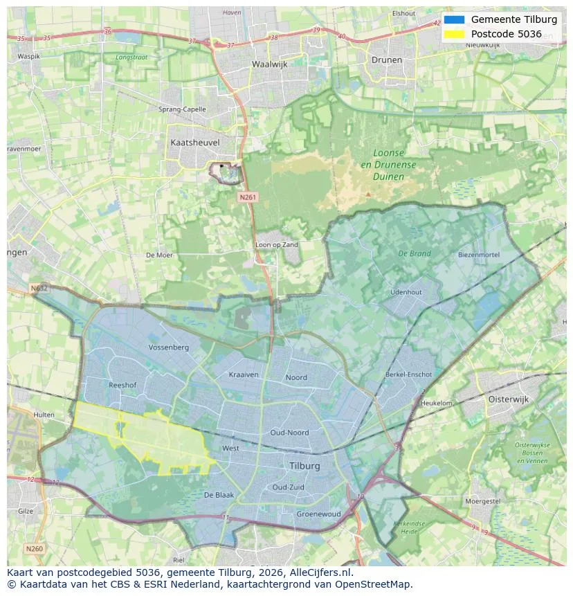Postcodekaart voor 5036