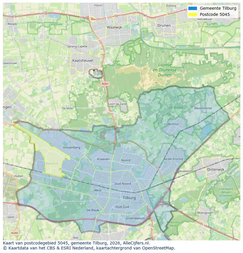 Postcodekaart voor 5045