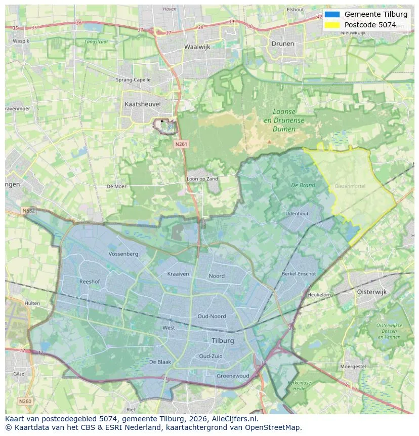 Postcodekaart voor 5074