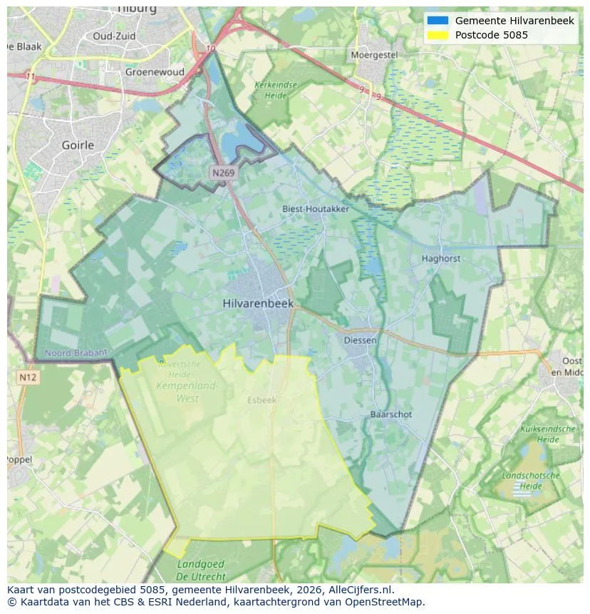 Postcodekaart voor 5085