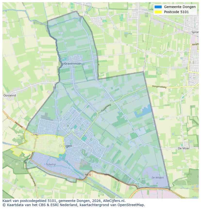Postcodekaart voor 5101