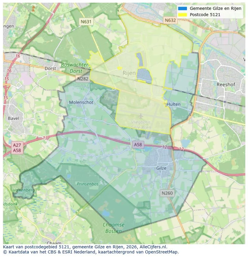 Postcodekaart voor 5121