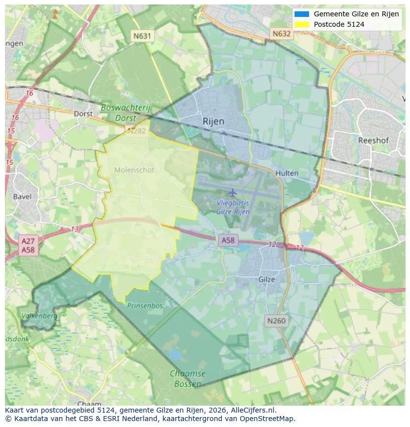 Postcodekaart voor 5124