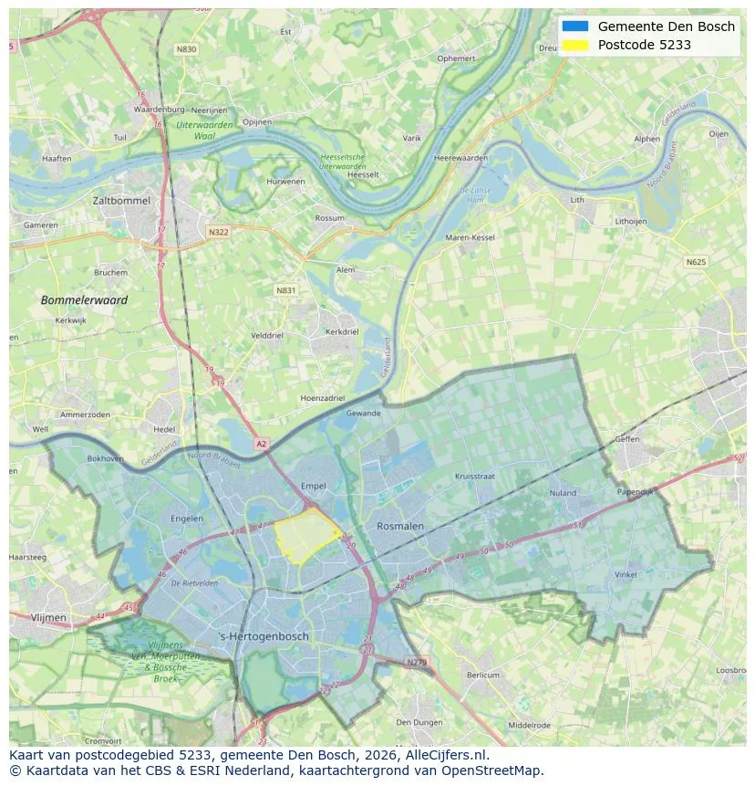 Postcodekaart voor 5233