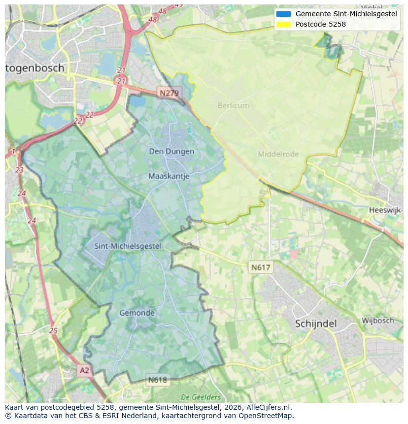 Postcodekaart voor 5258