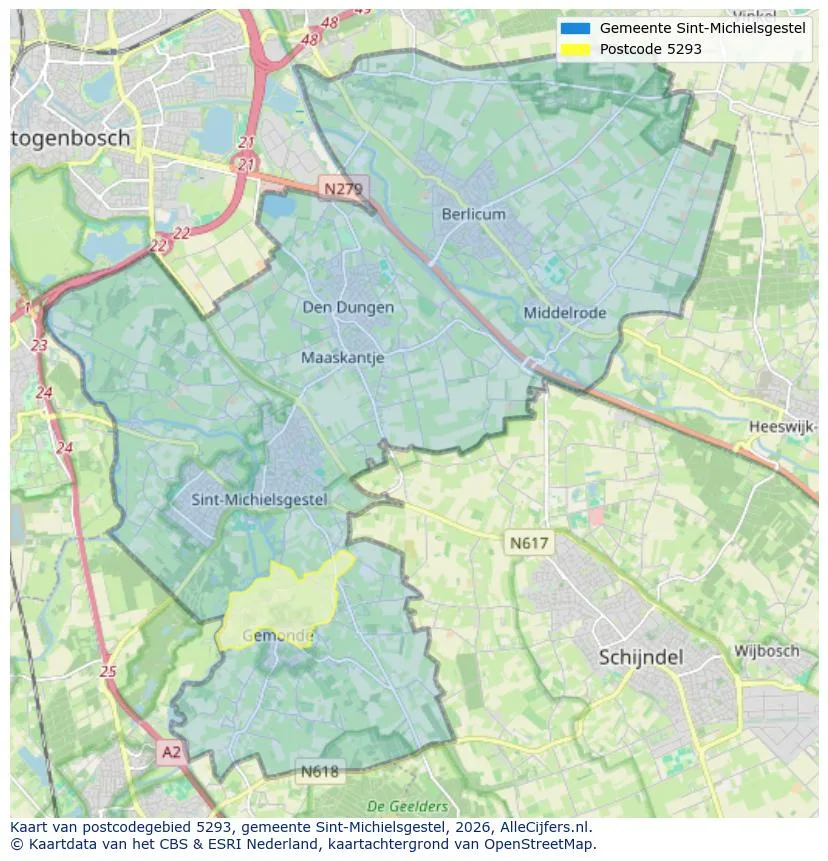 Postcodekaart voor 5293