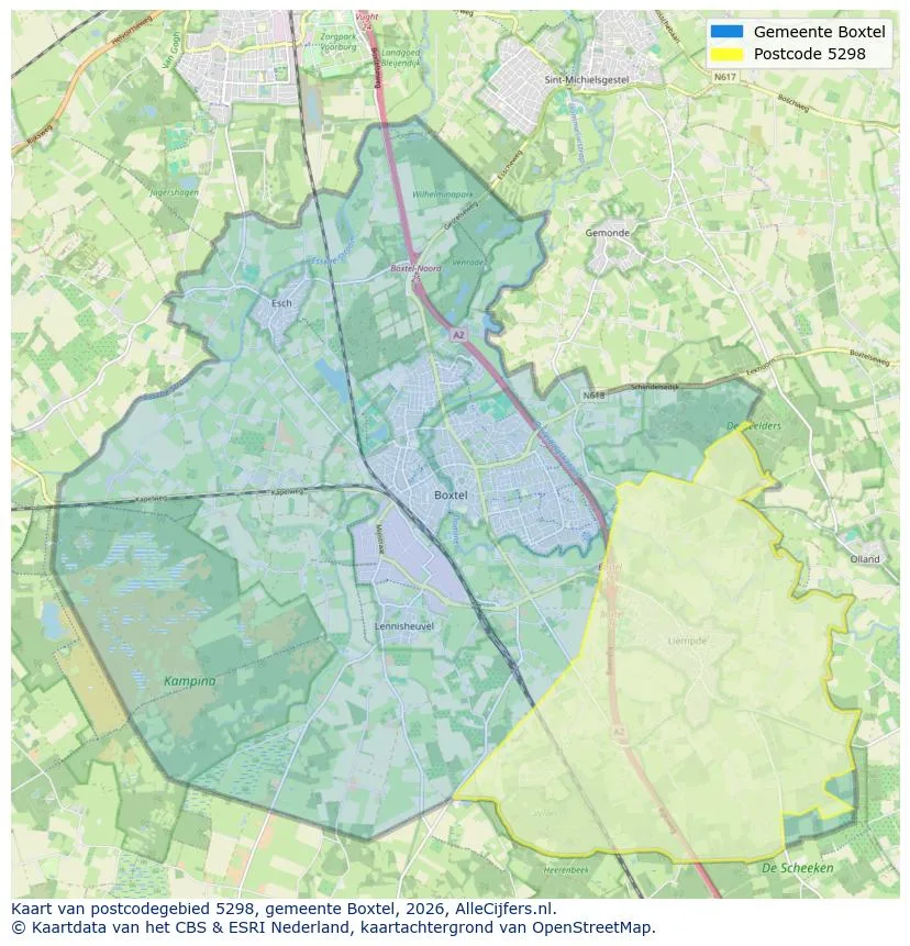 Postcodekaart voor 5298