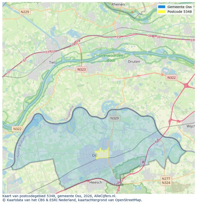 Postcodekaart voor 5348