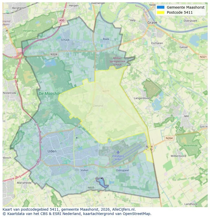 Postcodekaart voor 5411