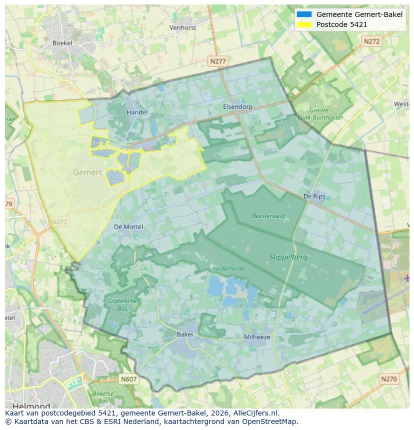 Postcodekaart voor 5421