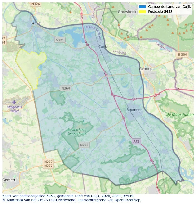 Postcodekaart voor 5453