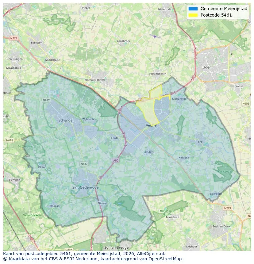 Postcodekaart voor 5461