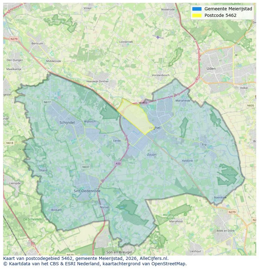 Postcodekaart voor 5462