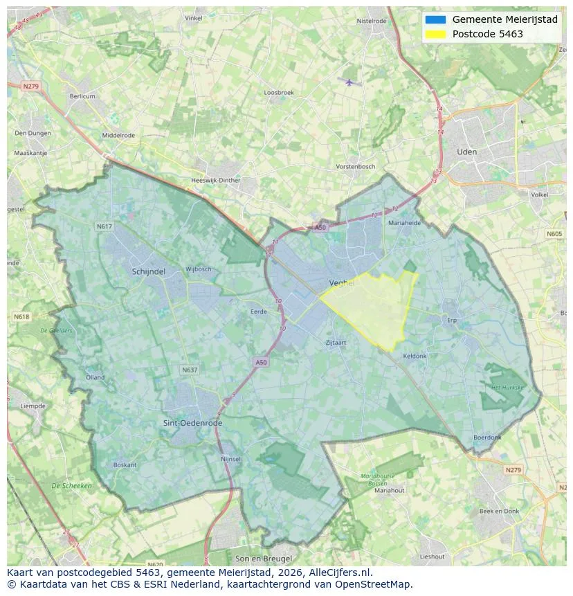 Postcodekaart voor 5463