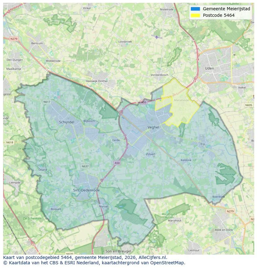 Postcodekaart voor 5464