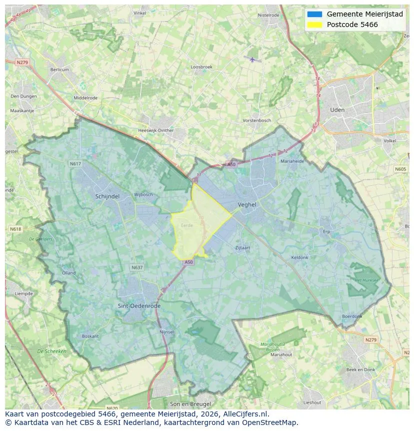 Postcodekaart voor 5466