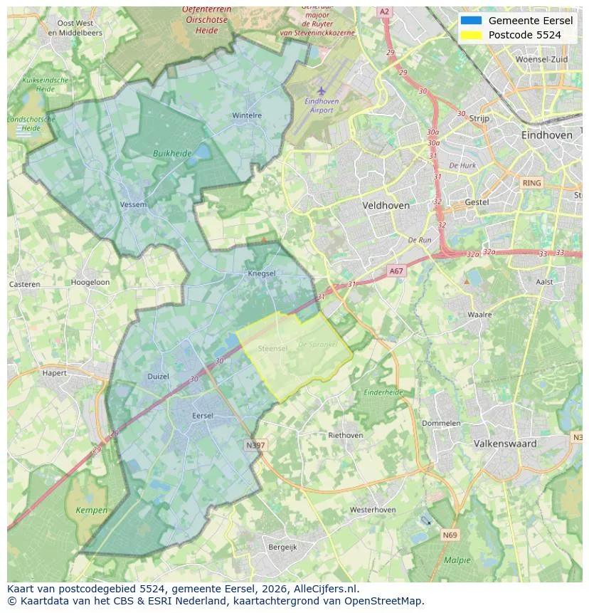 Postcodekaart voor 5524