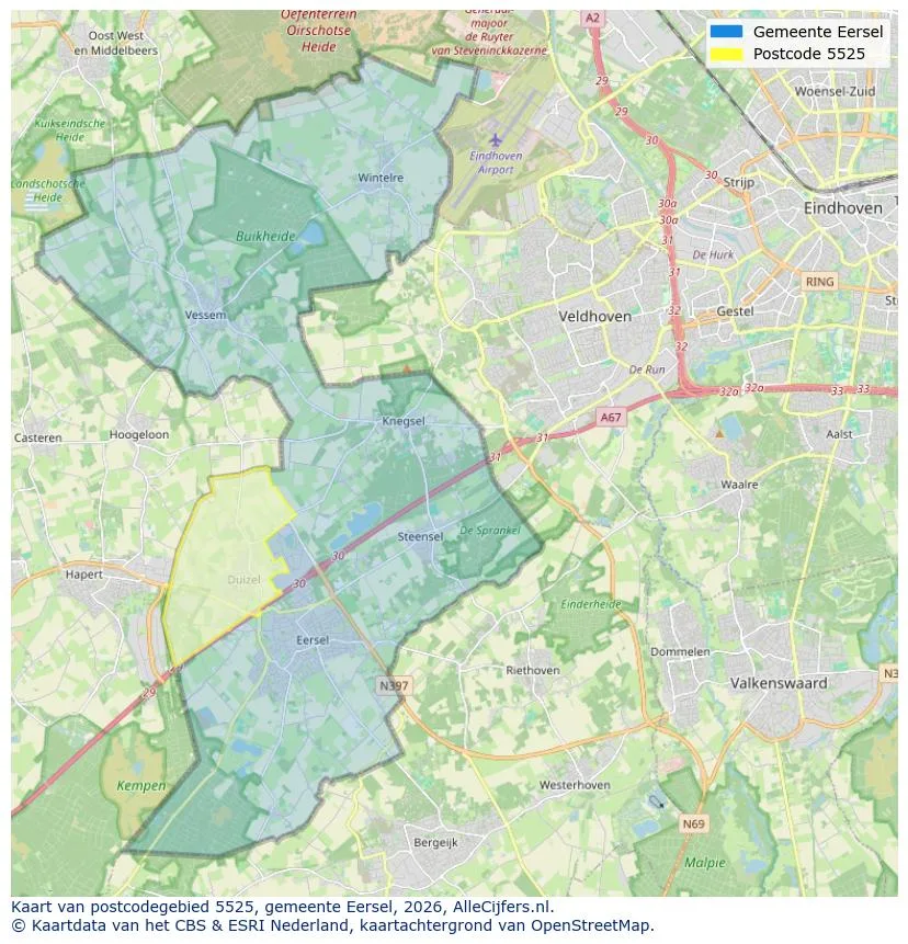 Postcodekaart voor 5525