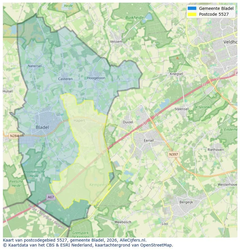 Postcodekaart voor 5527