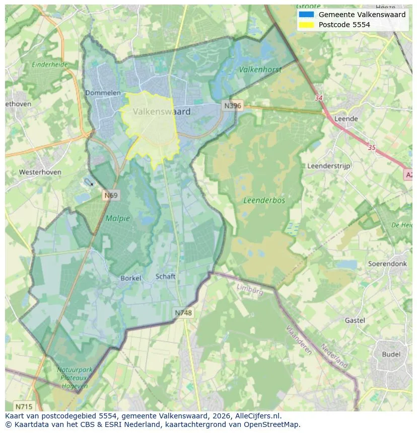 Postcodekaart voor 5554