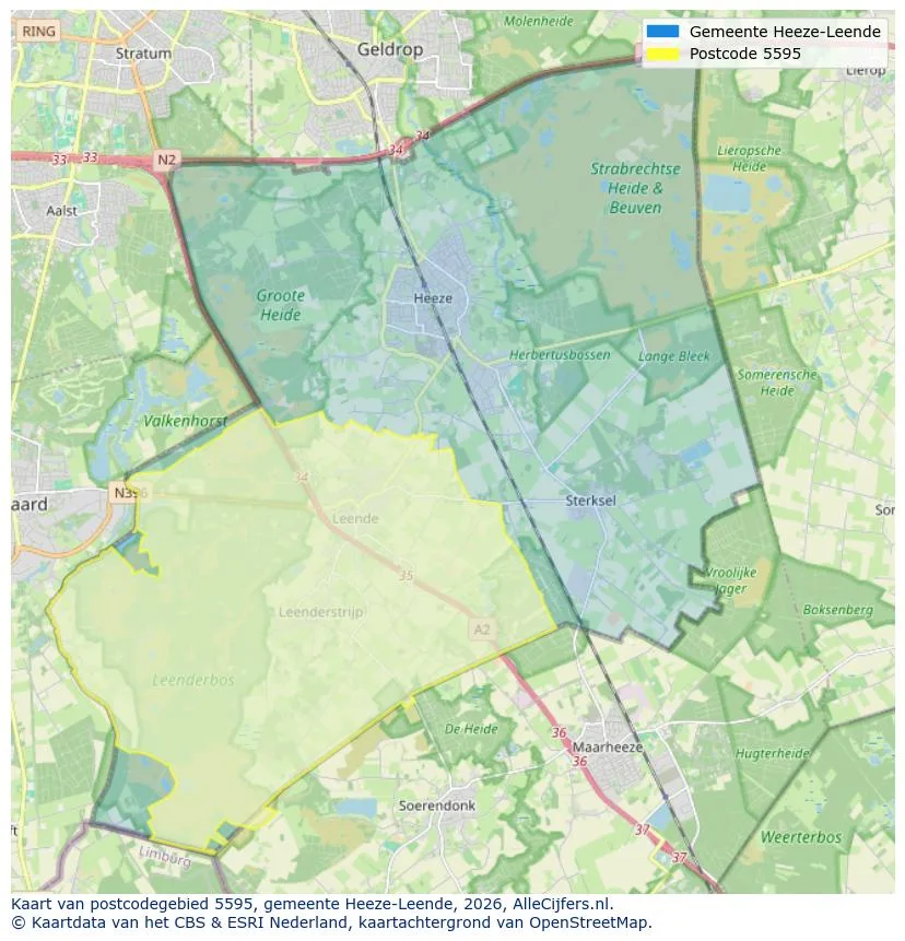 Postcodekaart voor 5595