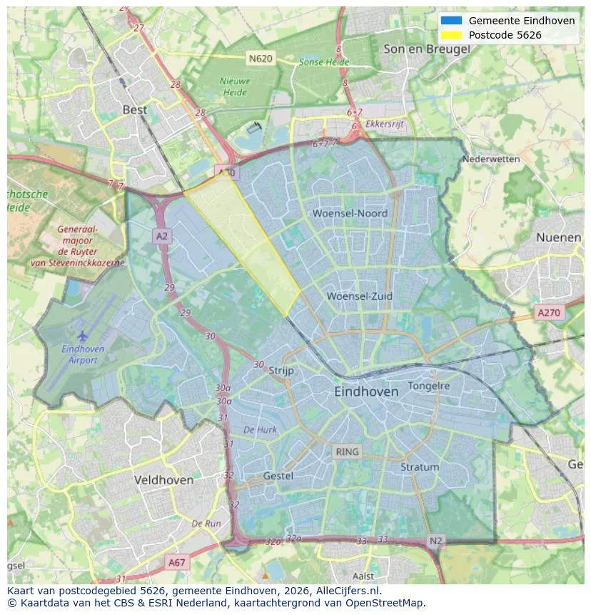Postcodekaart voor 5626