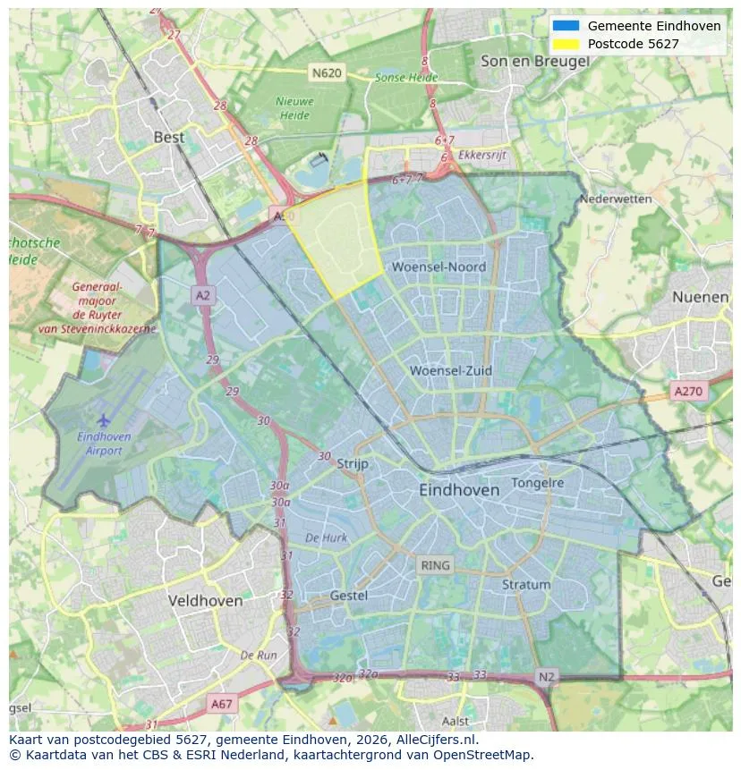 Postcodekaart voor 5627