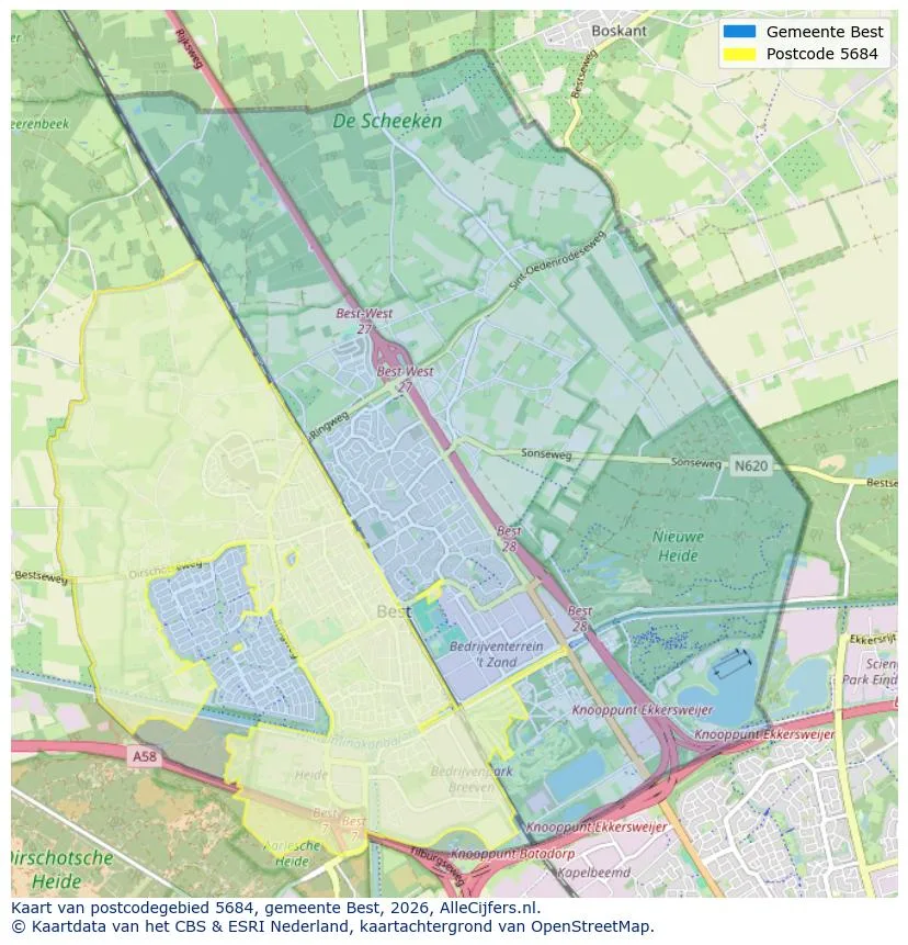 Postcodekaart voor 5684