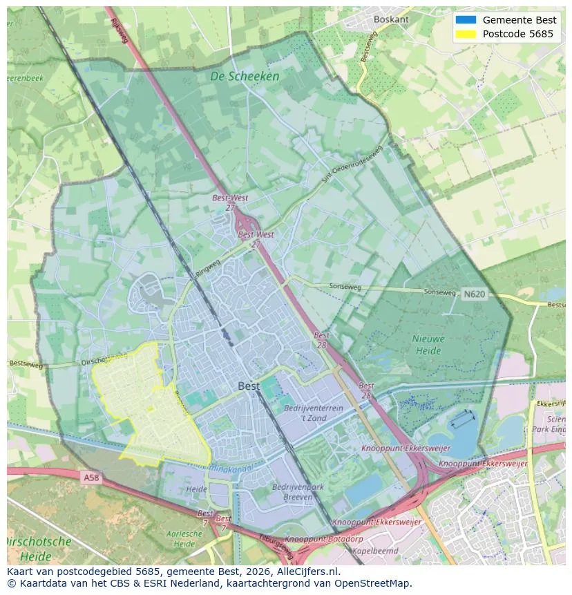 Postcodekaart voor 5685
