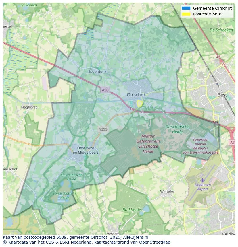 Postcodekaart voor 5689