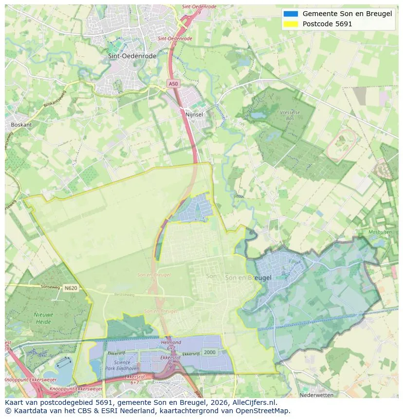 Postcodekaart voor 5691