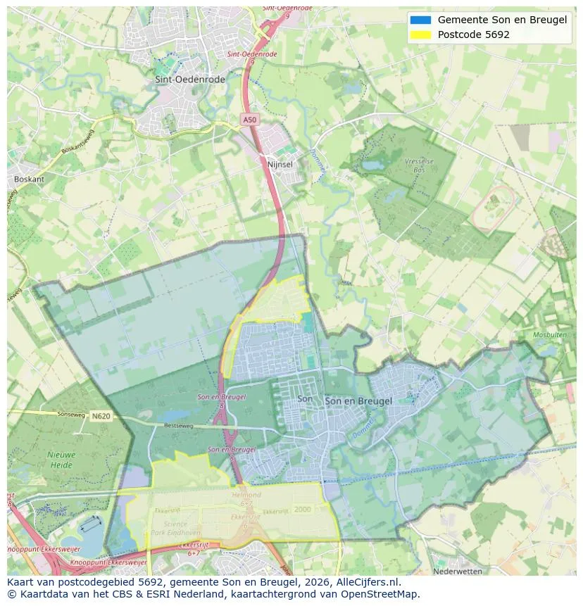 Postcodekaart voor 5692