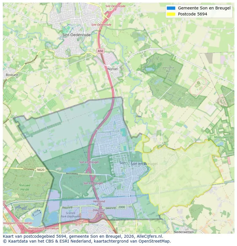 Postcodekaart voor 5694